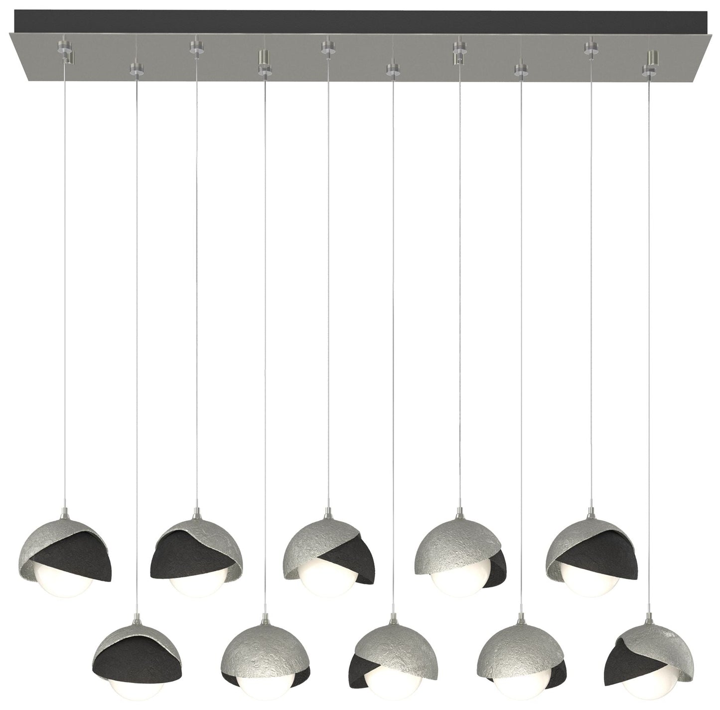 Brooklyn 44.5" Sterling & Black Rectangular Long 2-Shade Pendant