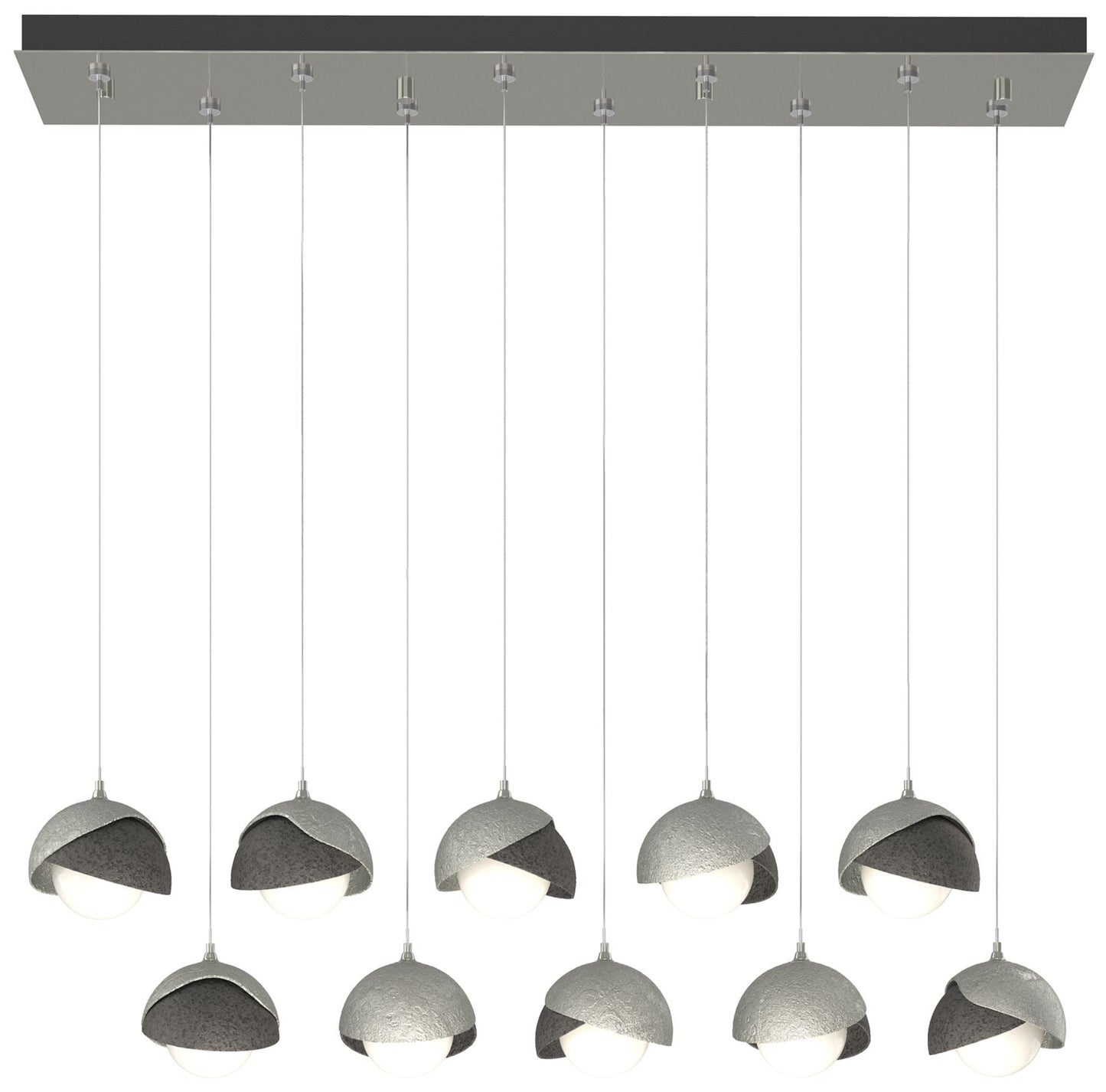 Brooklyn 44.5" Sterling & Iron Rectangular Long 2-Shade Pendant