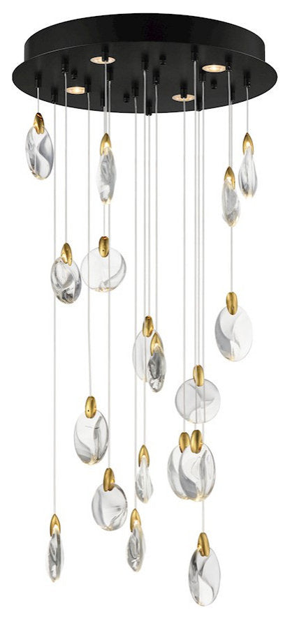ET2 Lighting Pebble 18-Light LED Pendant, Black/Gold/Clear CrystalBy Maxim Lighting International