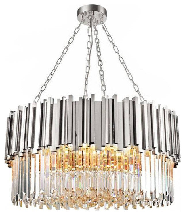 Gio Stainless Steel & Crystal Modern Chandelier, 40"By Morsale.com