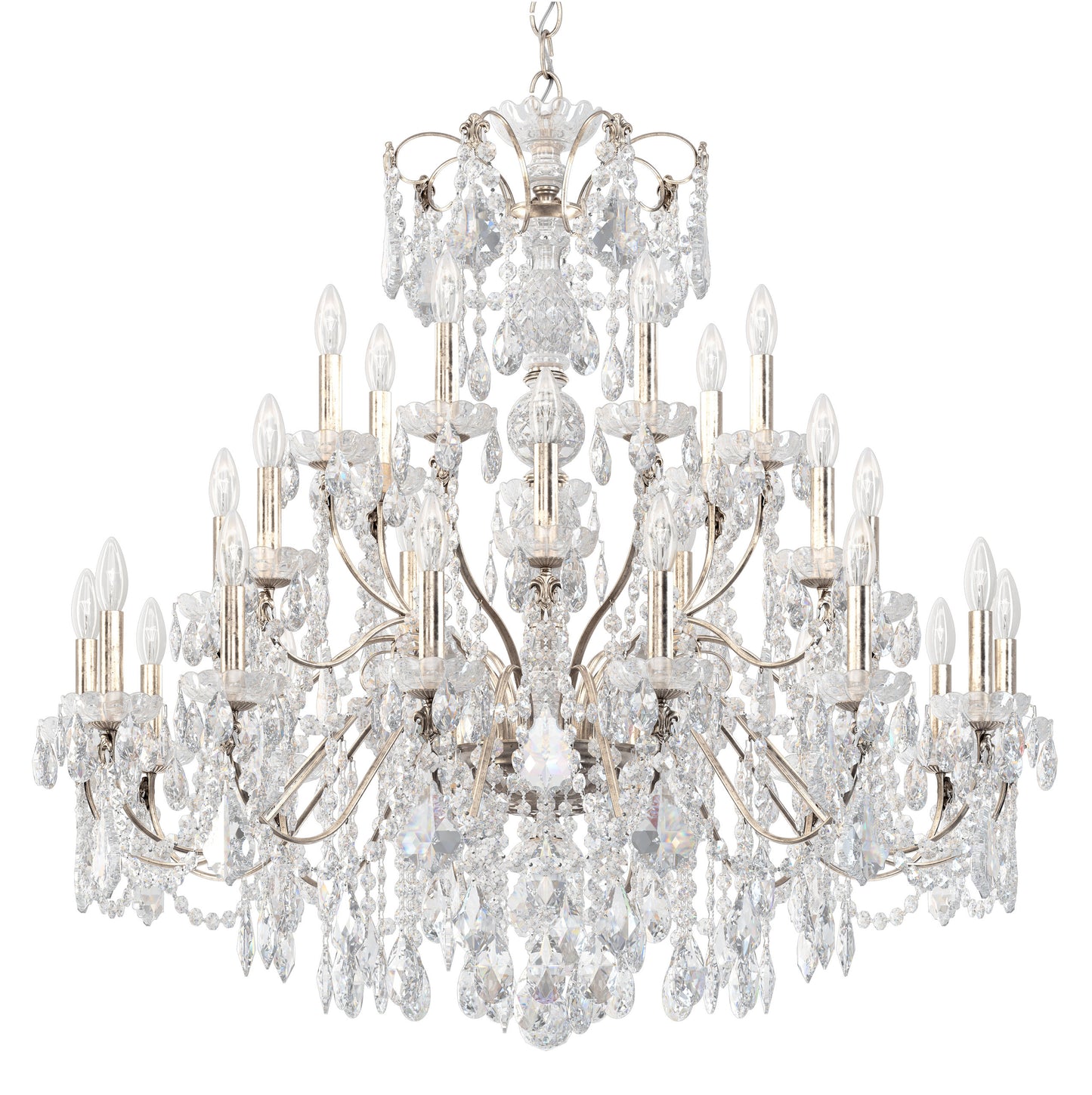 Century 28 Light Chandelier Antique Silver Clear Heritage CrystalBy Schonbek