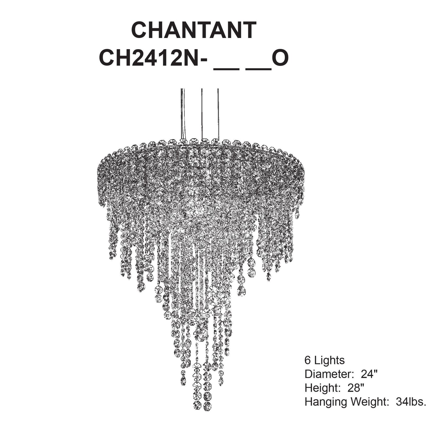Chantant 28"H x 24"W 6-Light Crystal Chandelier in Polished Stain