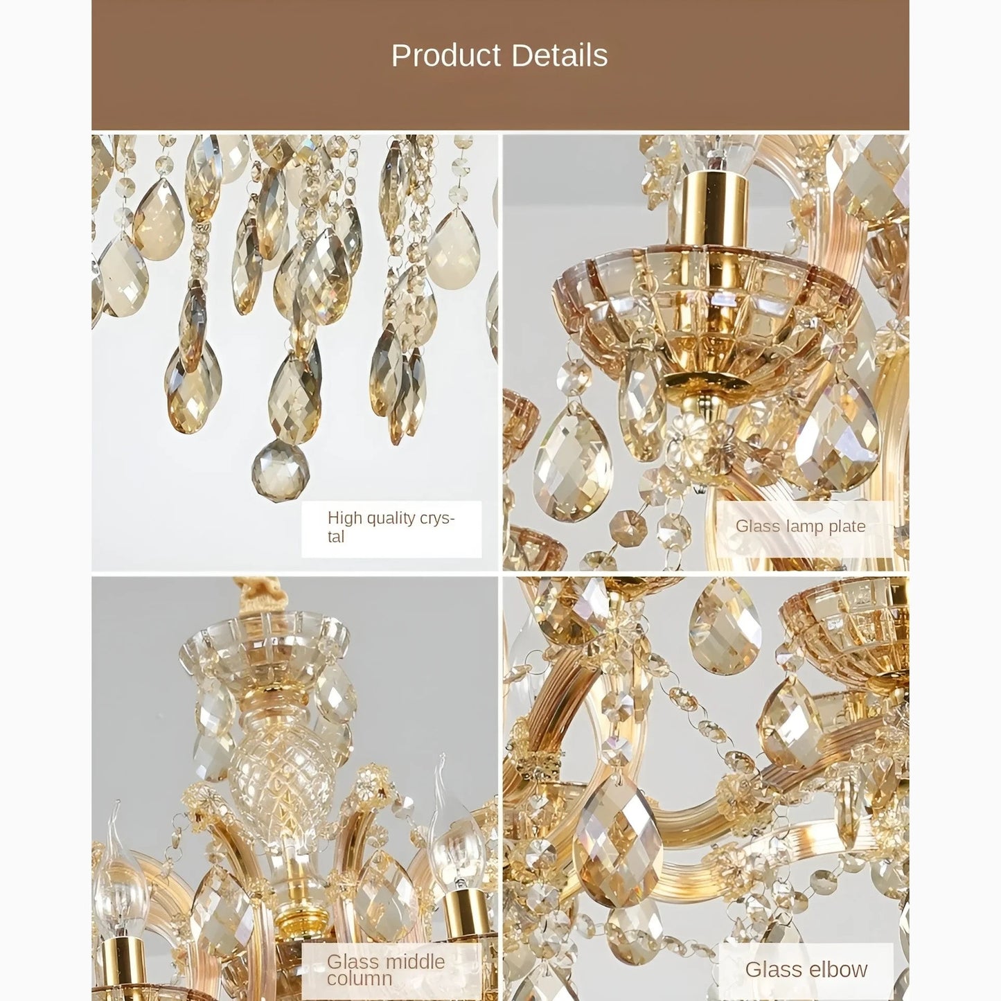 Zenevredo | European-Style Retro Crystal Candle Shape Chandelier, Smoke Gray, 18 HeadsBy Miron Demid LLC