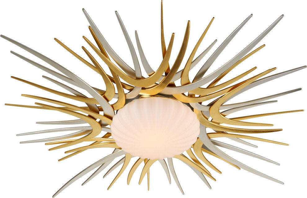Helios LED Flush Mount, Silver And Gold Leaf Finish, Satin and Opal Glass, 38"By Corbett Lighting