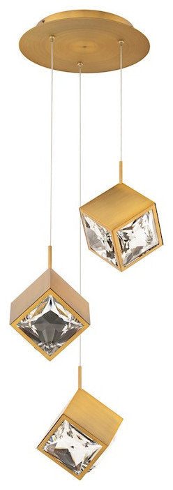 dweLED Ice Cube 3-Light Round Multi LED Pendant 27-30-35-40K, BrassBy WAC Lighting