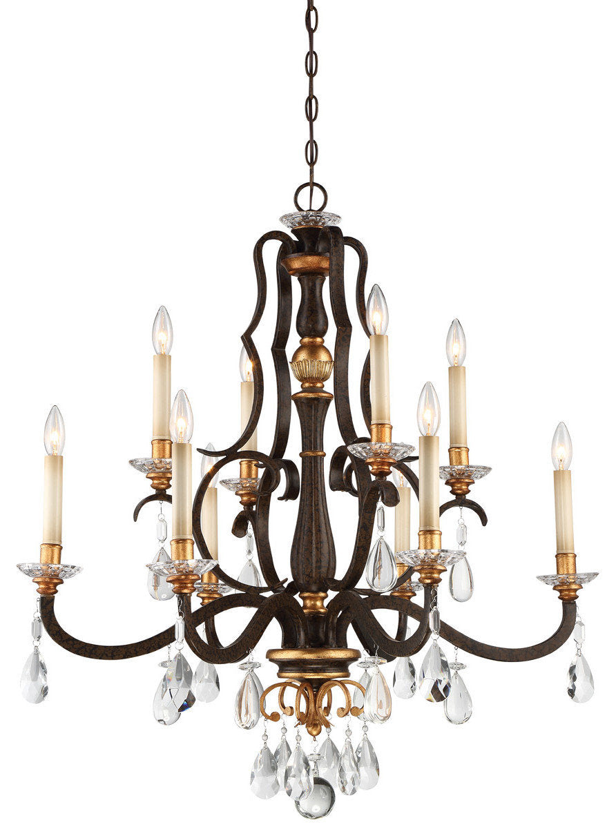 Chateau Nobles 10-Light Chandelier, Raven Bronze W/Sunburst Gold HBy Minka Aire