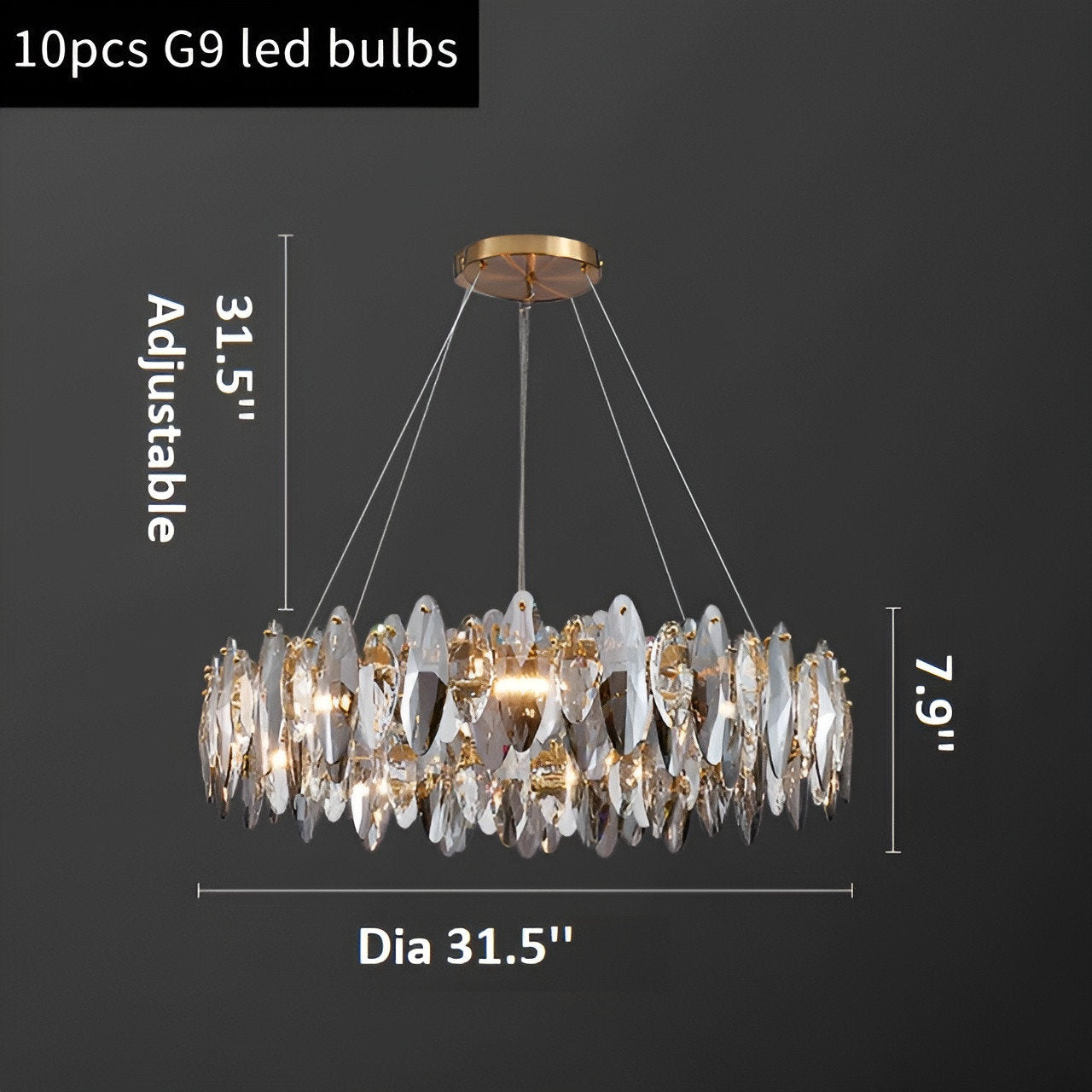 Ampezzo | Round Gray Chandelier With Big Crystals, 31.5''By Miron Demid LLC