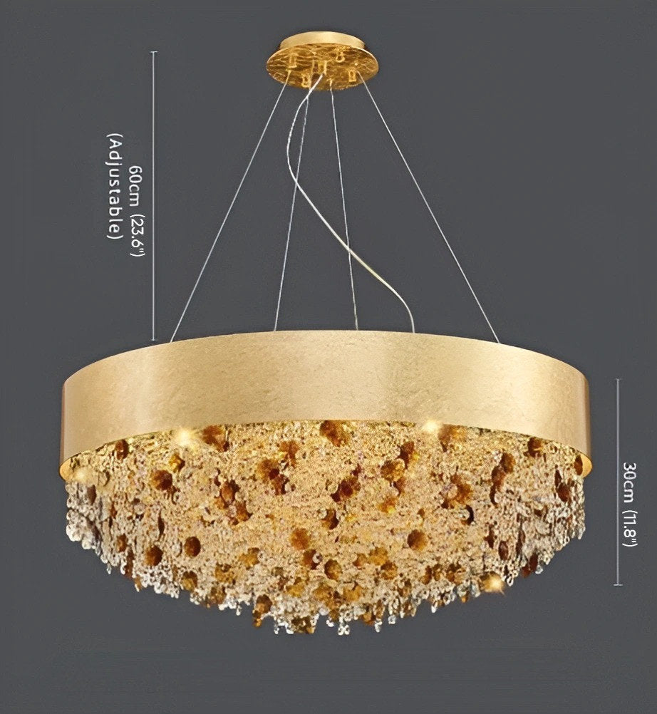 Zeme | Creative Luxury Round Gold Colored Crystal Chandelier, Dia31.5"By Miron Demid LLC