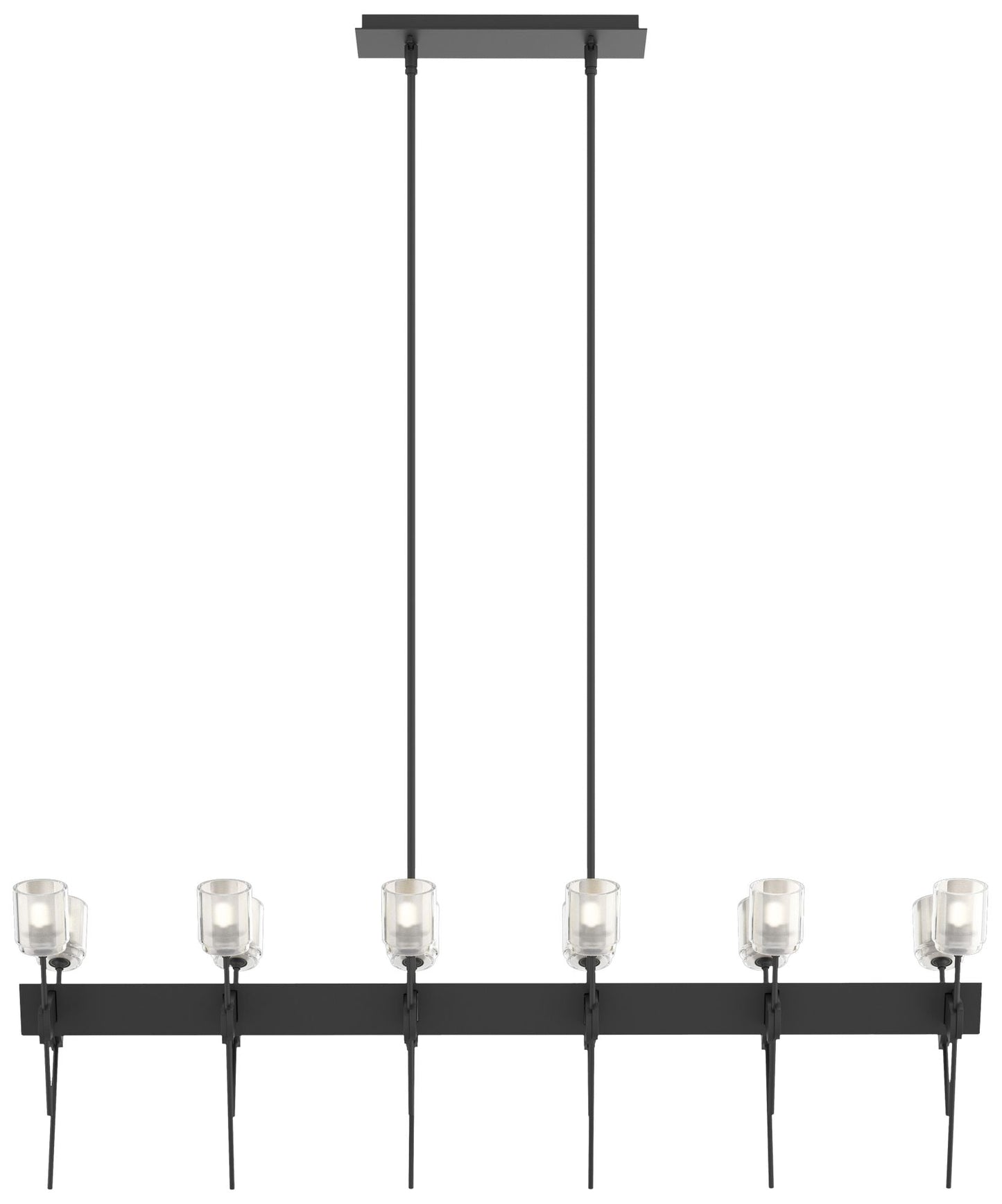 Echo 48" Wide 12-Light Black Linear Pendant With Cast Glass Shade