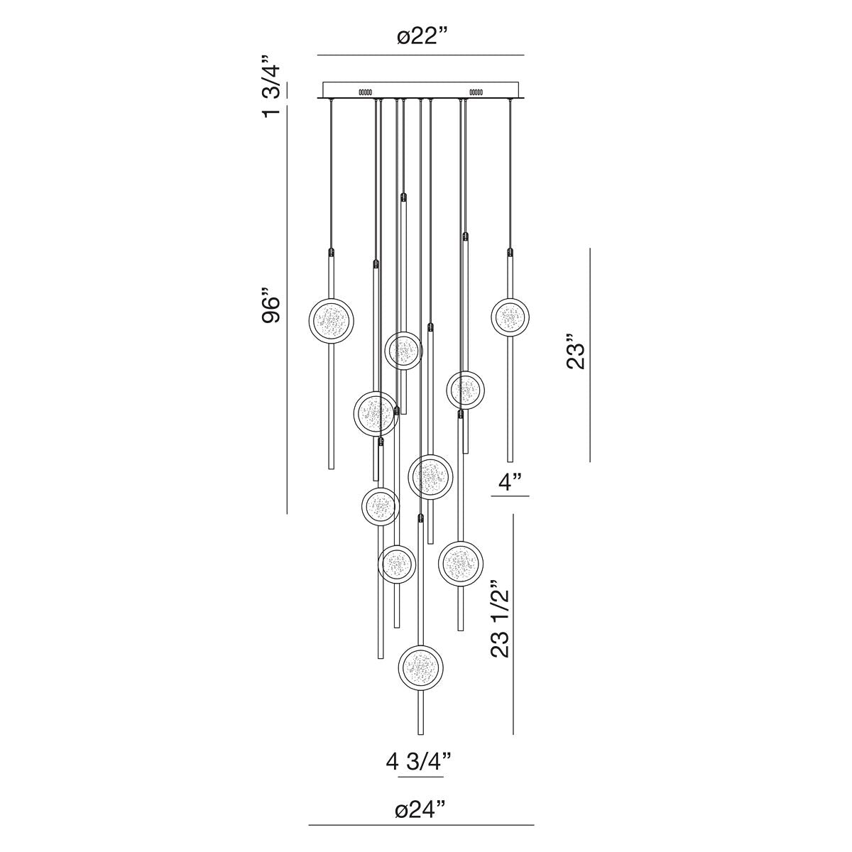 fase Barletta 24" Wide Brass Anodized Aluminum LED Chandelier
