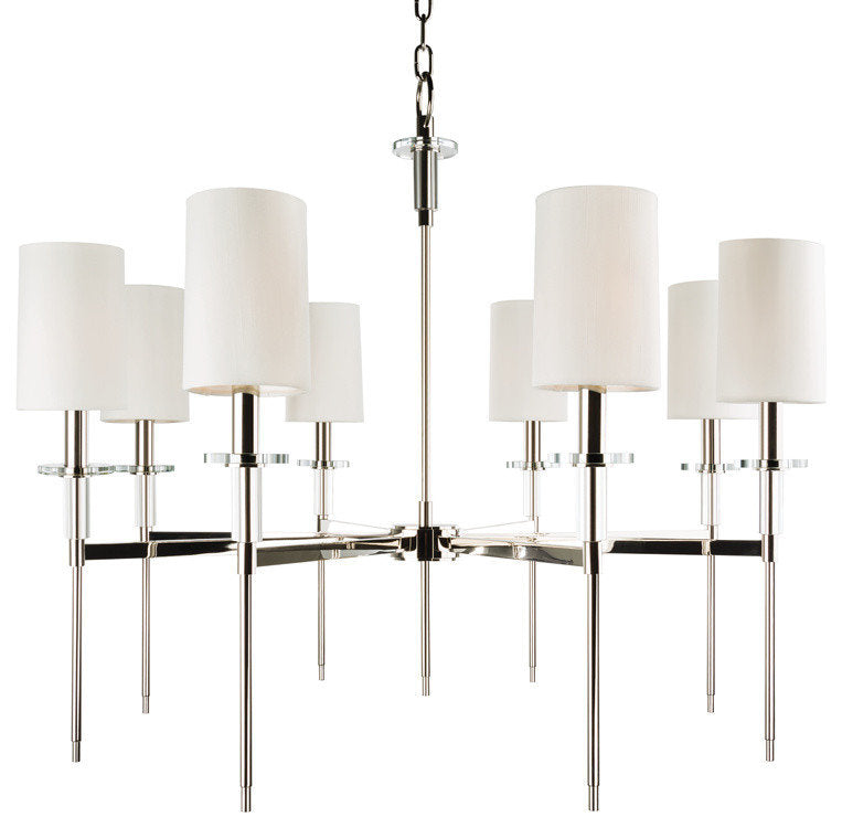 Amherst, Eight Light Chandelier, Polished Nickel Finish, Faux Silk ShadeBy Hudson Valley Lighting