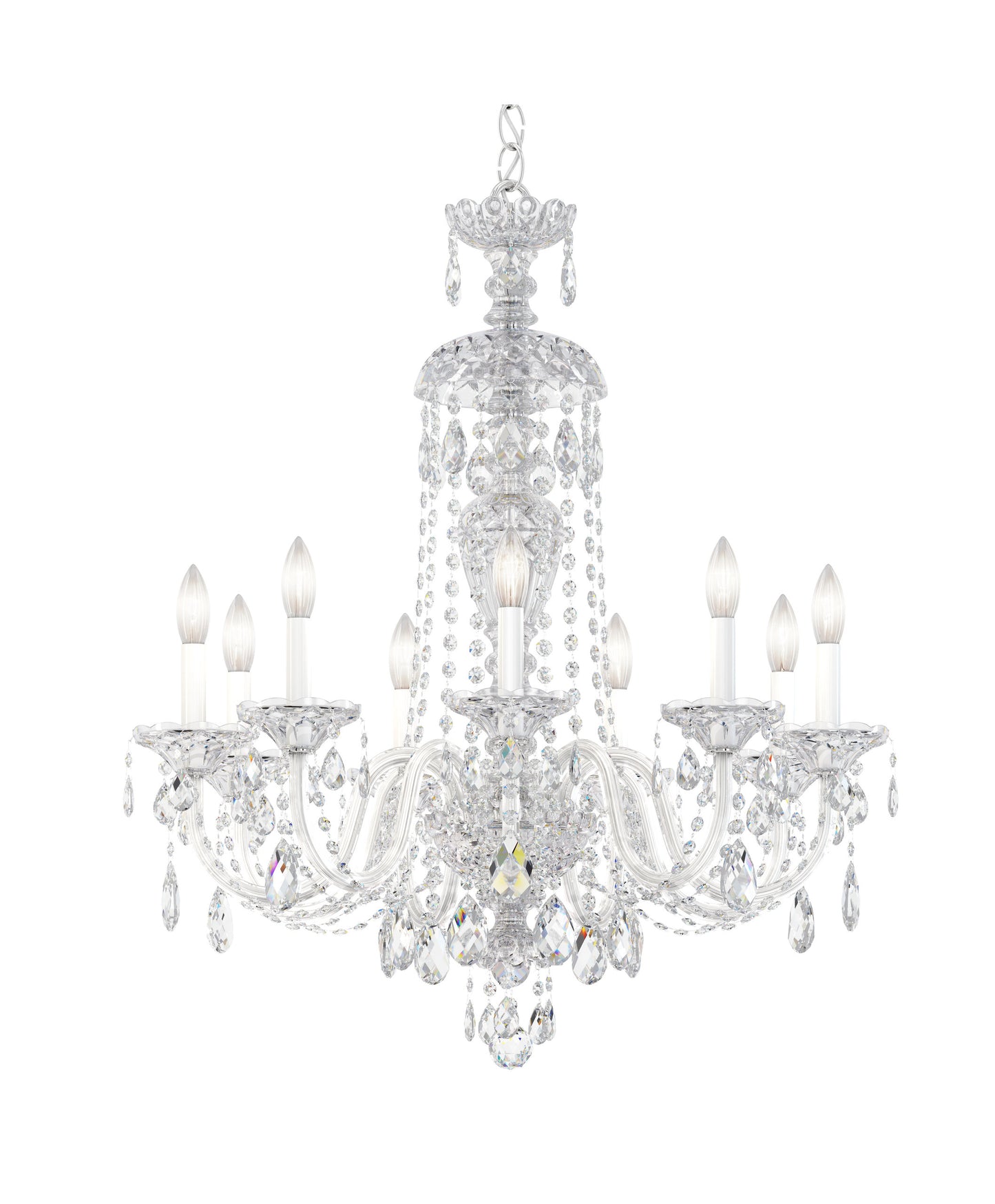 Sterlg 9 Light Chandelier Silver Clear Crystals From SwarovskiBy Schonbek