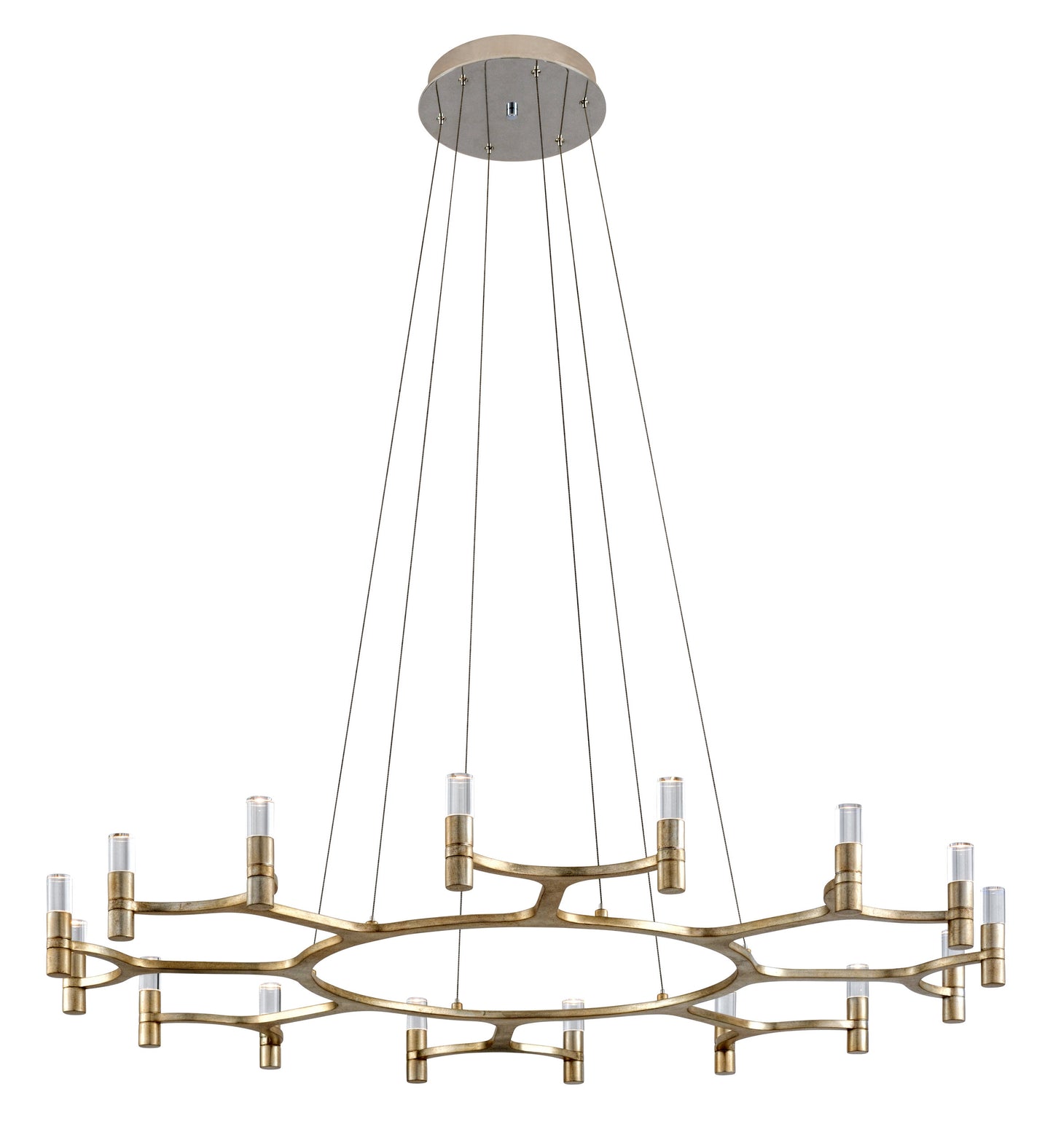 Nexus Chandelier, Silver Leaf with Stainless AccentsBy Corbett Lighting