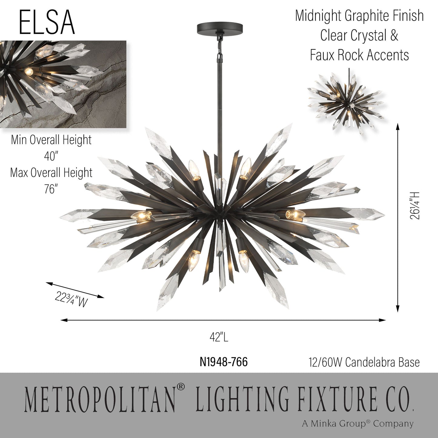 Metropolitan N1948 Elsa 12 Light 42"W Crystal Pendant - Painted GoldBy Minka Aire