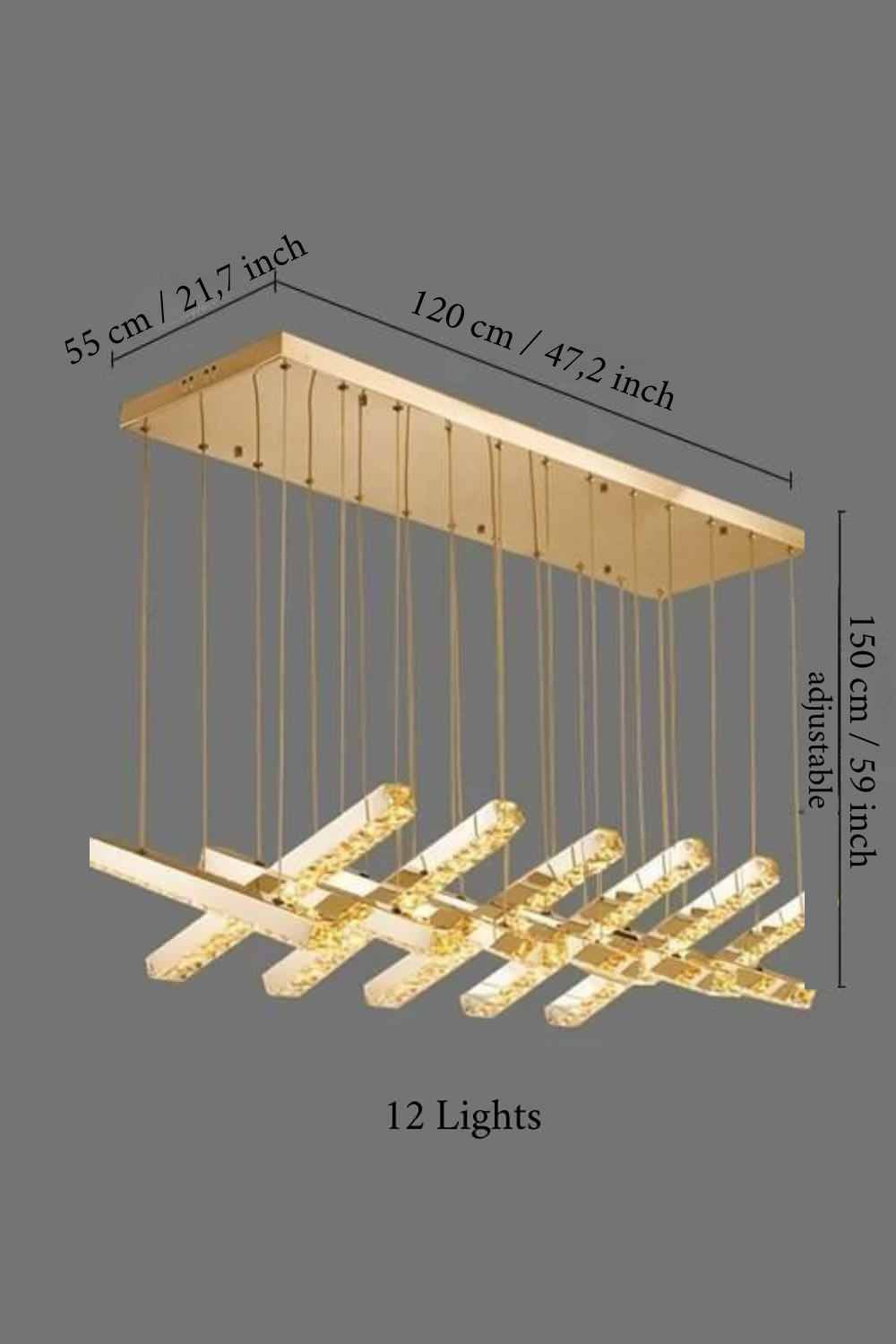 Stylish Crystal LED Chandelier, Gold, 12 Lights, Non-Dimmable, Warm LightBy Miron Demid LLC