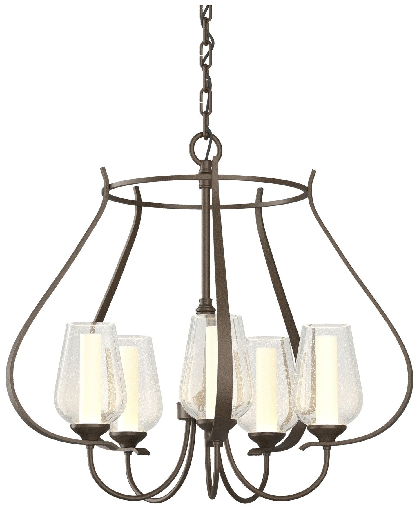 Flora 22.2" Wide 5 Arm Bronze Chandelier With Opal and Seeded Glass