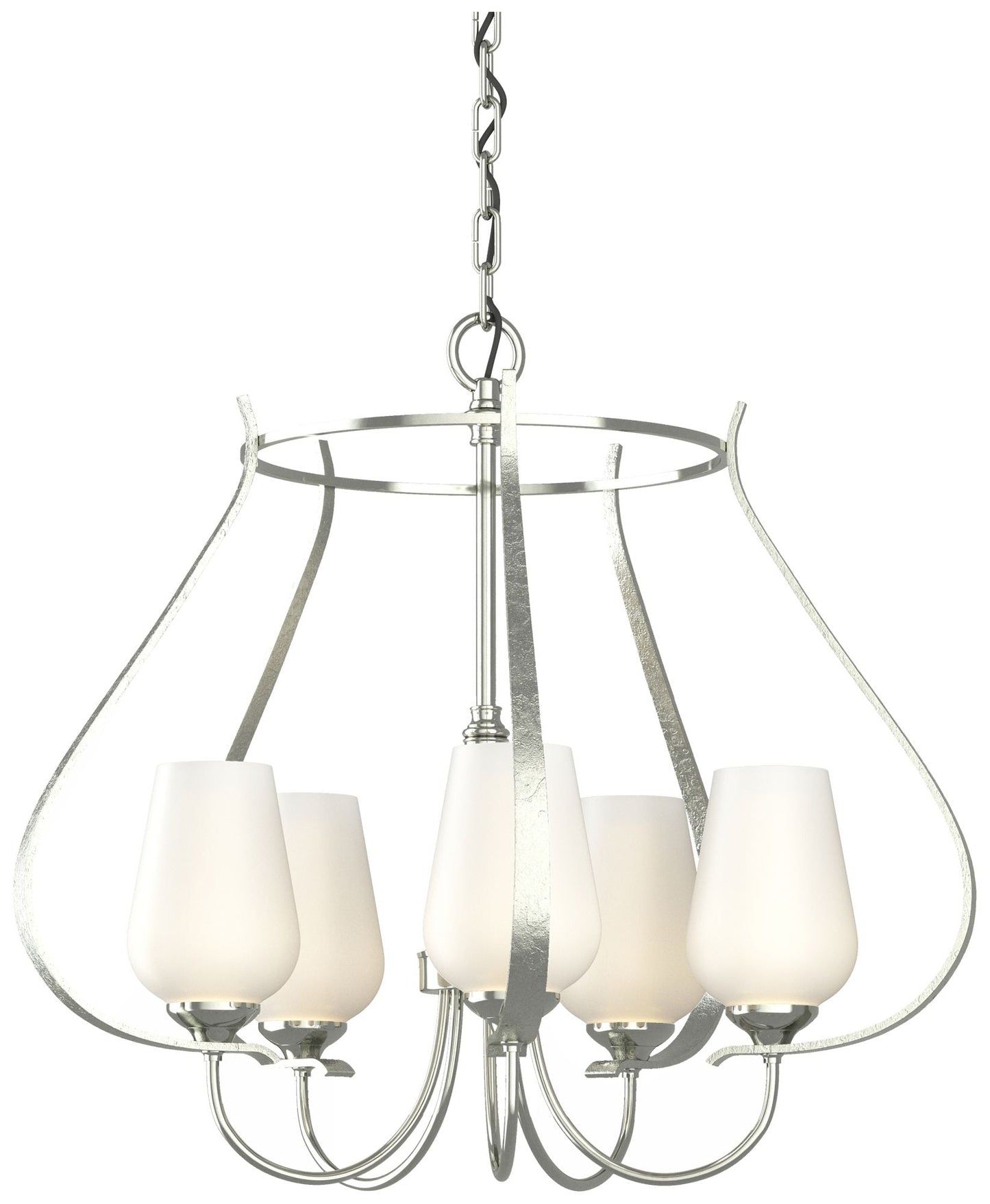 Flora 22.2" Wide 5 Arm Round Sterling Chandelier With Opal Glass