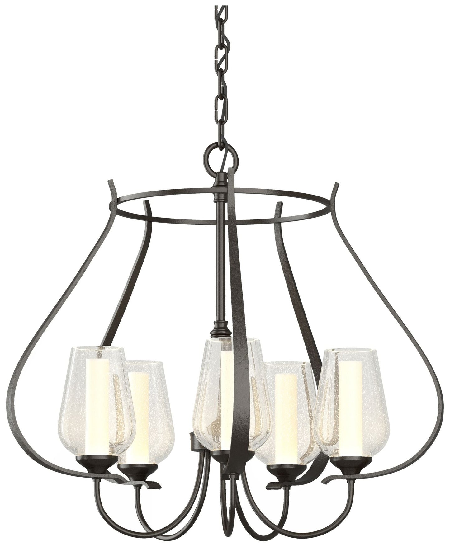 Flora 22.2"W 5 Arm Oil Rubbed Bronze Chandelier With Opal and Seeded G