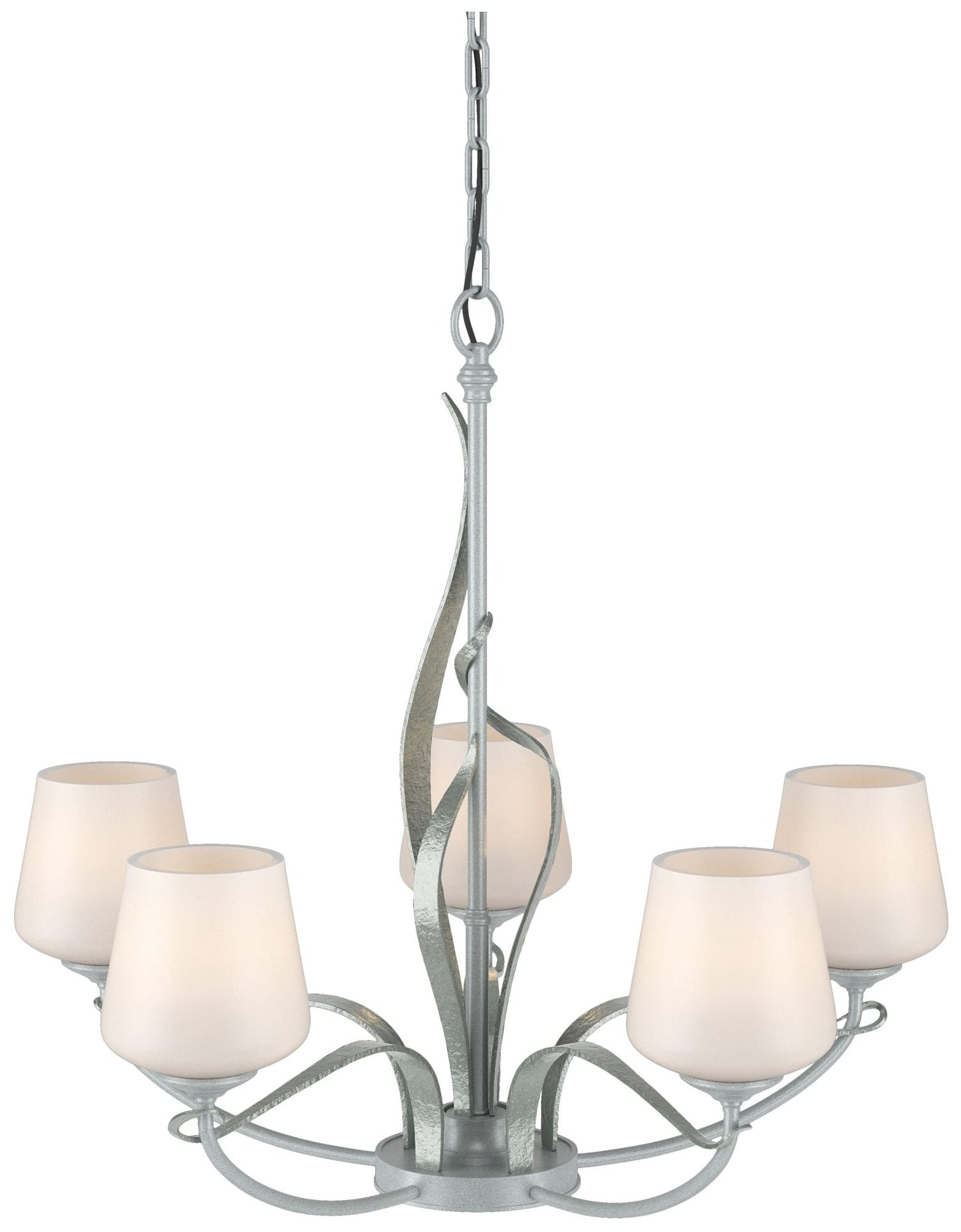 Flora Vintage Platinum 5 Arm Chandelier With Opal Glass