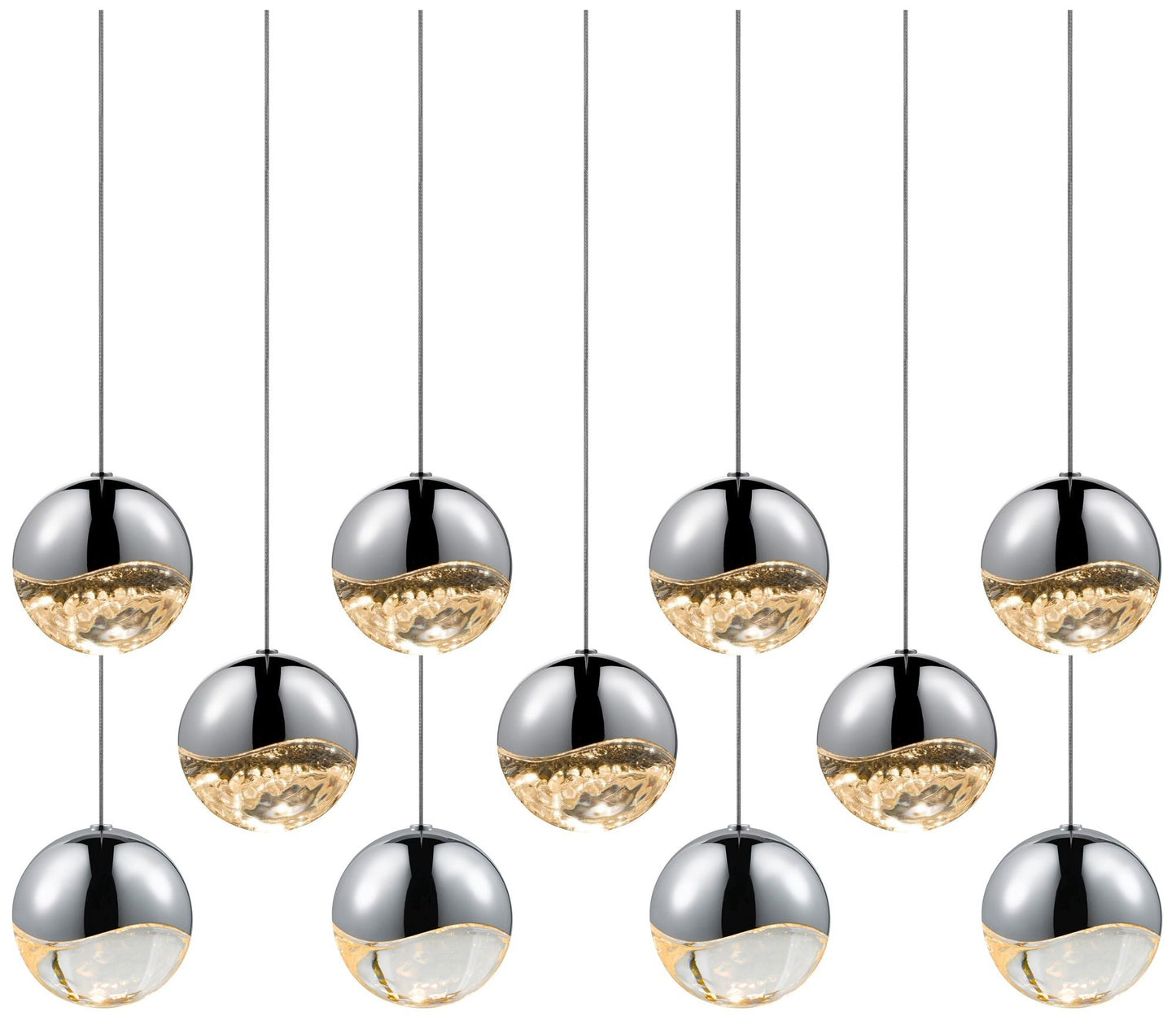 Grapes 37.5" Wide 11-Light Polished Chrome Large Rectangle LED Pendant