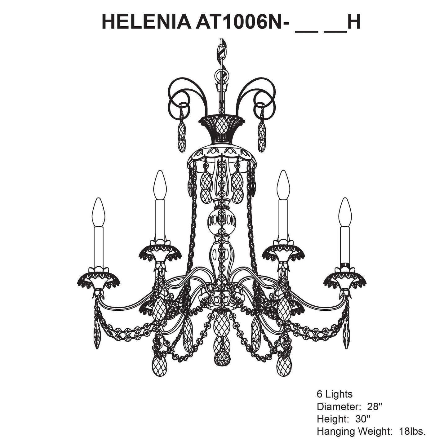Helenia 30"H x 28"W 6-Light Crystal Chandelier in Heirloom Silver