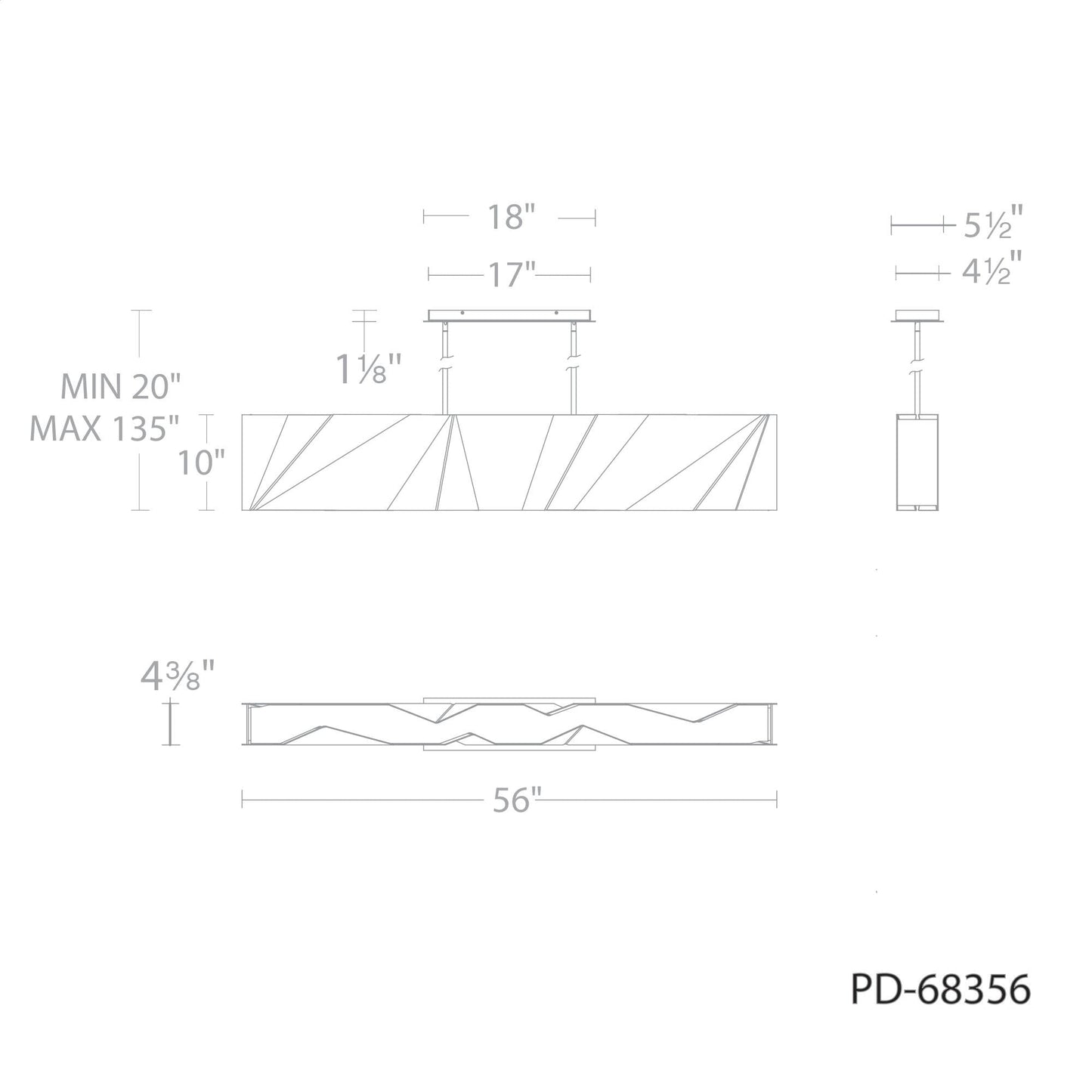 Intrasection 10"H x 56"W 1-Light Linear Chandelier in Black
