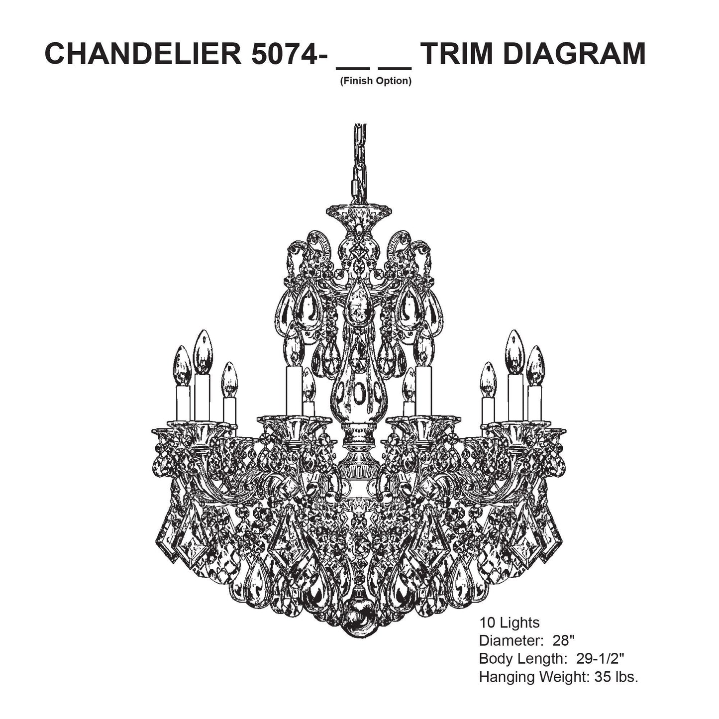 La Scala 29.5"H x 28"W 10-Light Crystal Chandelier in Heirloom Go