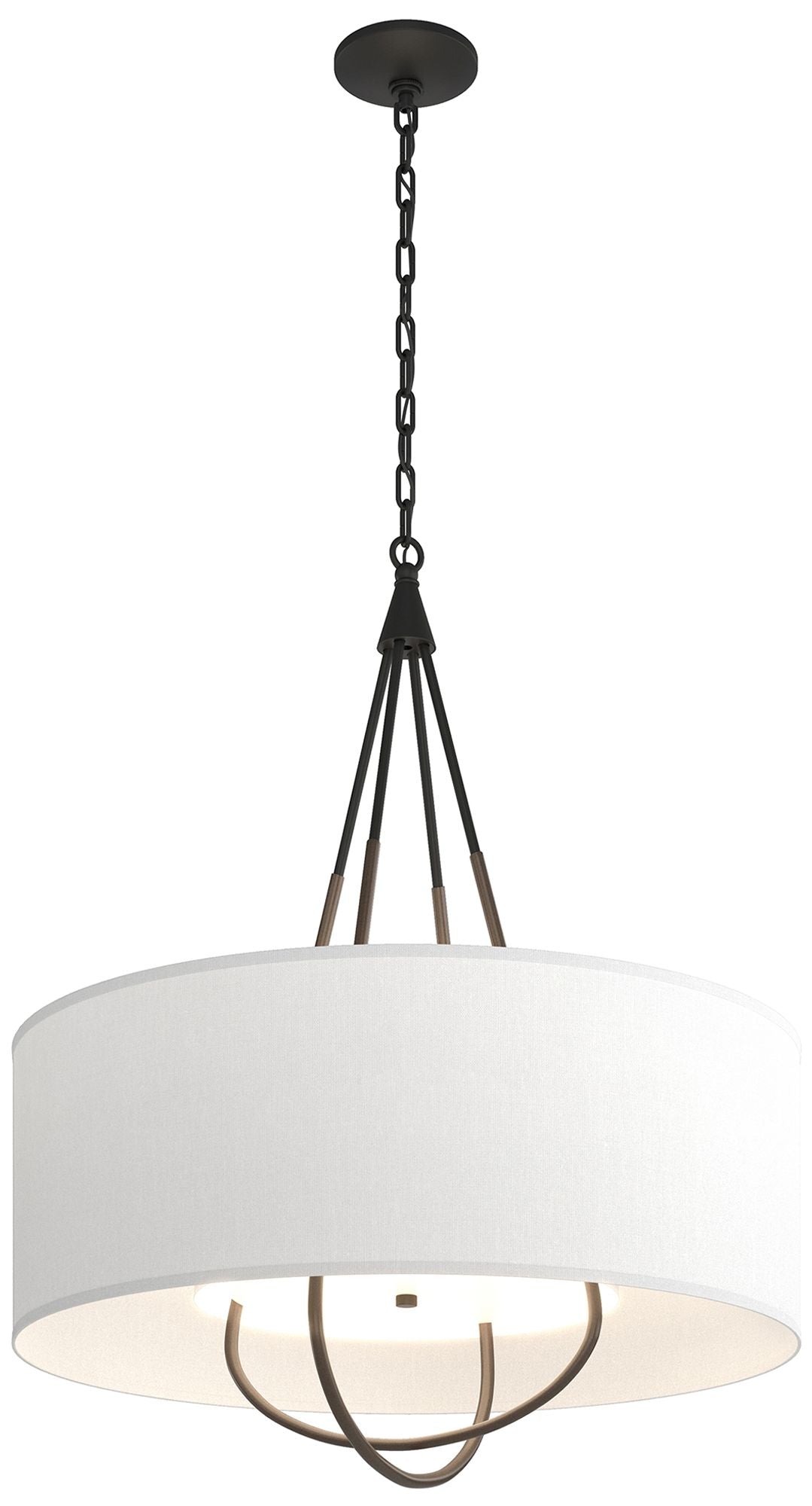 Loop Pendant - Black Finish - Bronze Accents - Natural Anna Shade