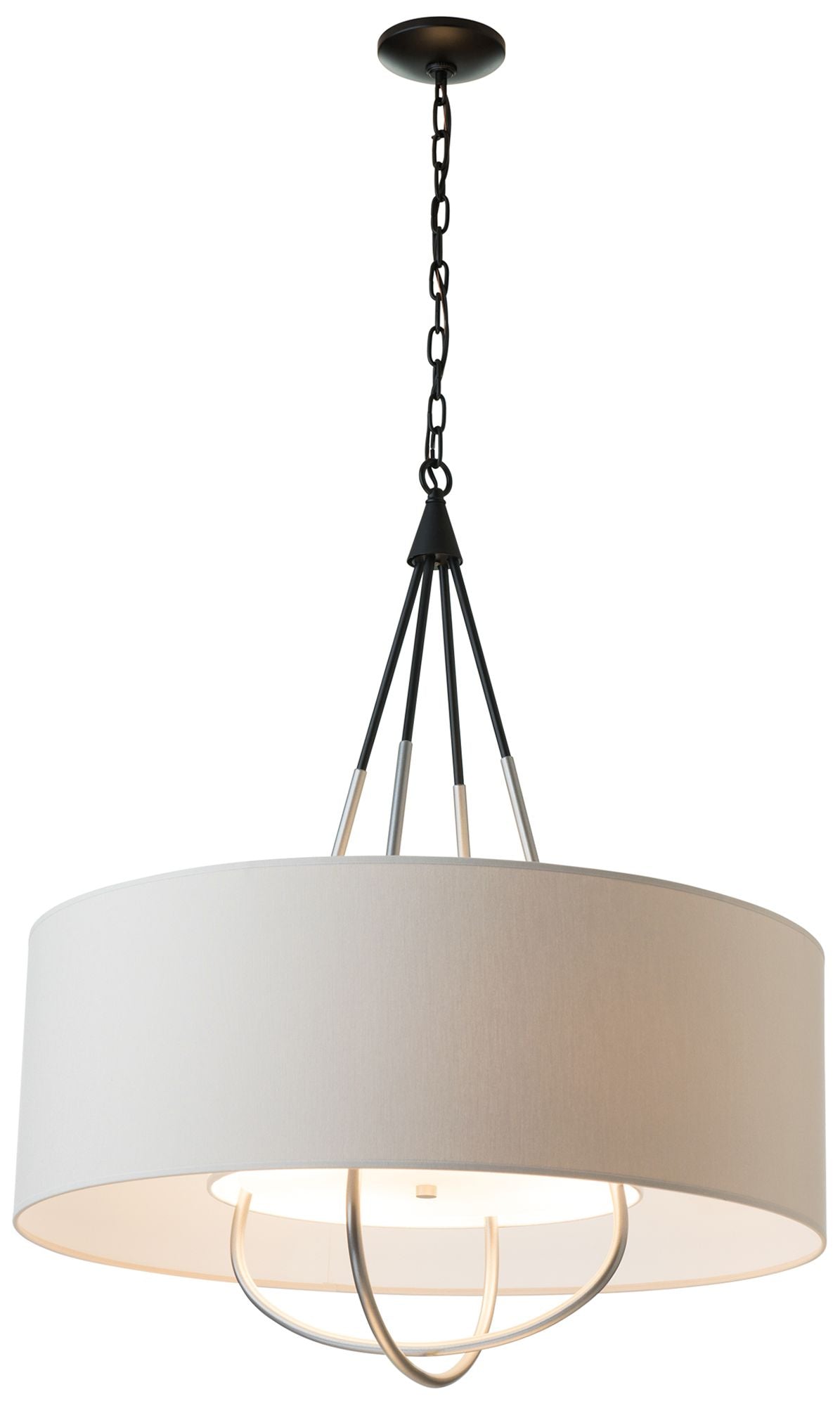 Loop Pendant - Black Finish - Vintage Platinum Accents - Flax Shade