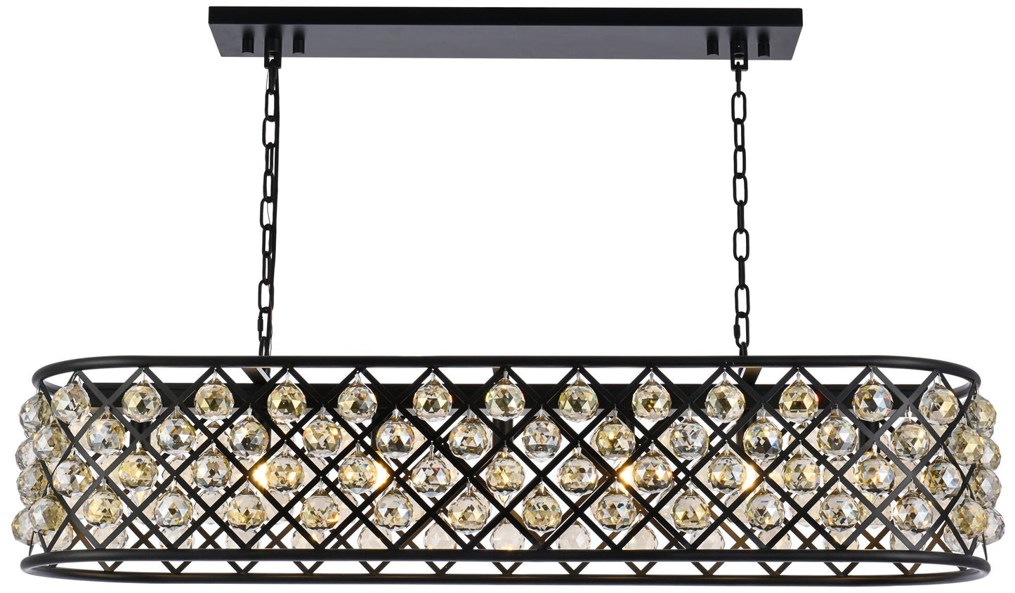 Madison 7 Lt Matte Black Chandelier Golden Teak