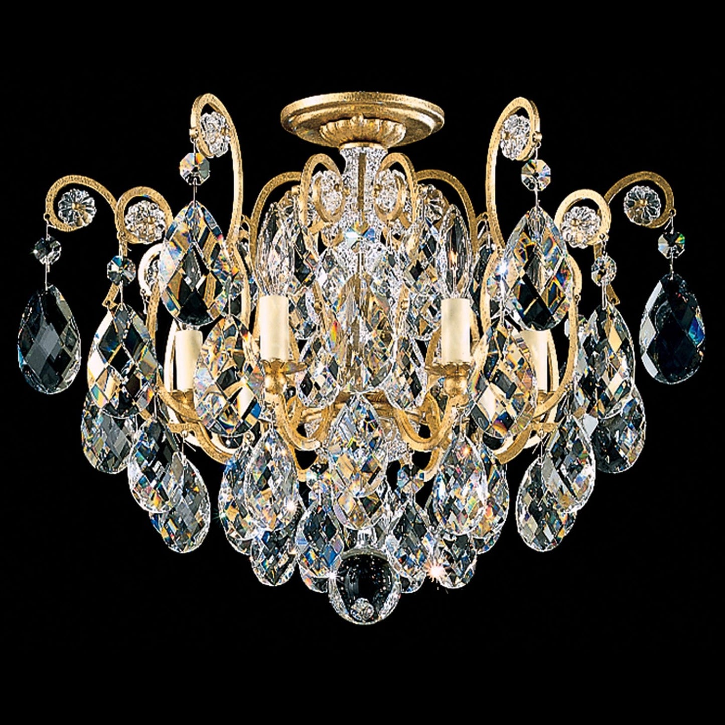 Renaissance 16"H x 20"W 6-Light Crystal Semi-Flush Mount in Black