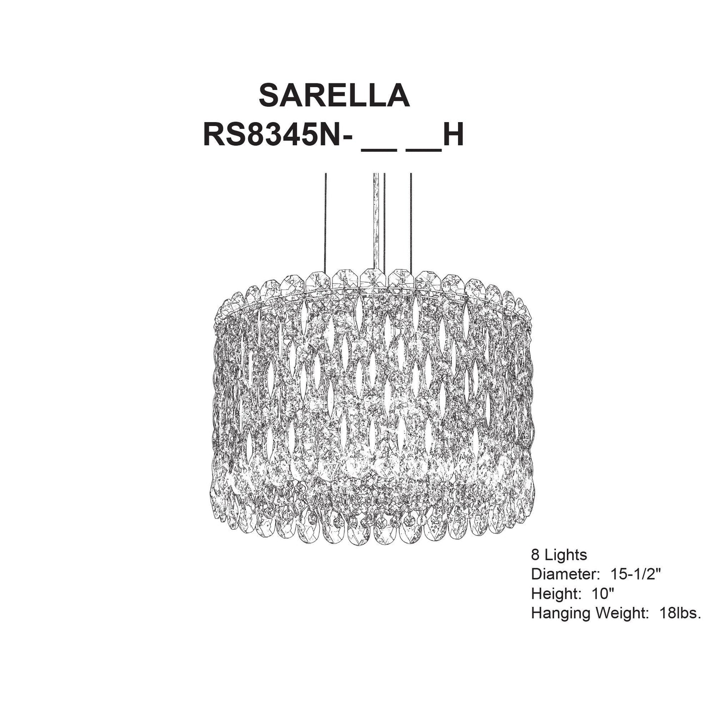 Schonbek Sarella 15" Wide Polished Steel 8-Light Pendant