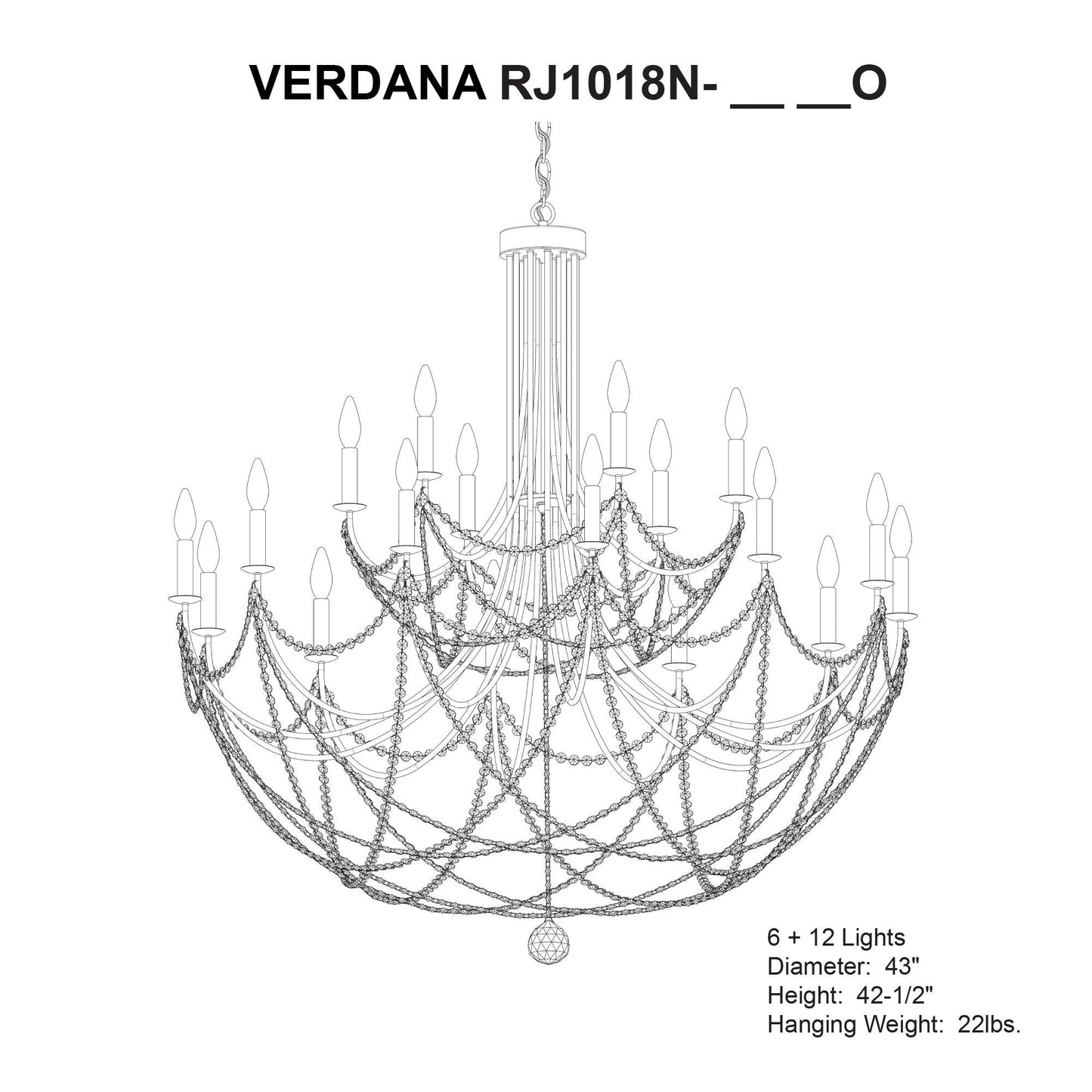 Schonbek Verdana 43" Wide Gold 18-Light 2-Tier Pendant Light