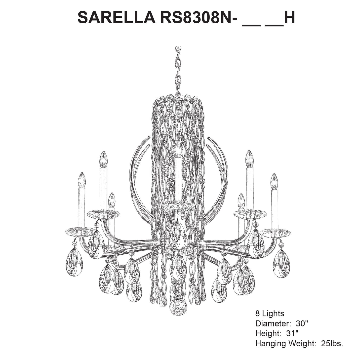 Siena 31"H x 30"W 8-Light Crystal Chandelier in Antique Silver