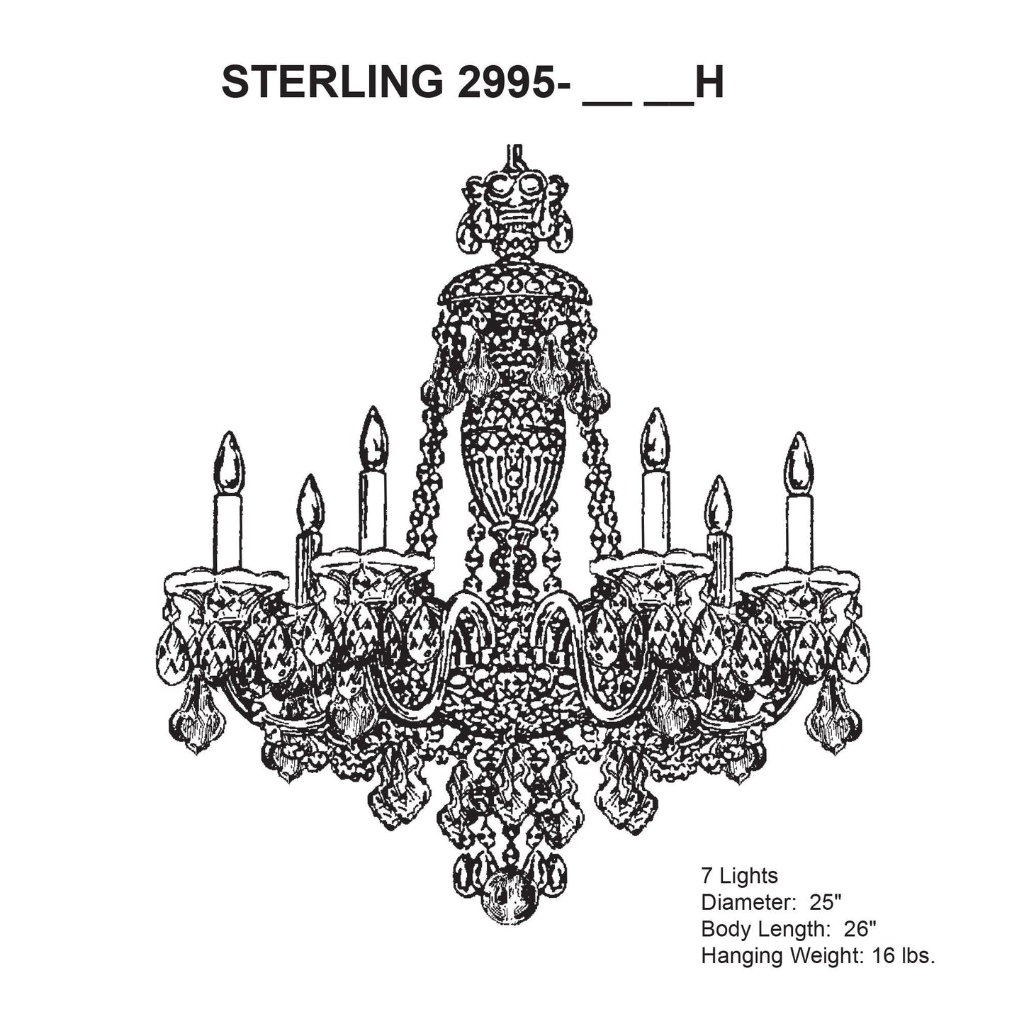 Sterling 7-Light Chandelier in Silver with Swarovski Crystal