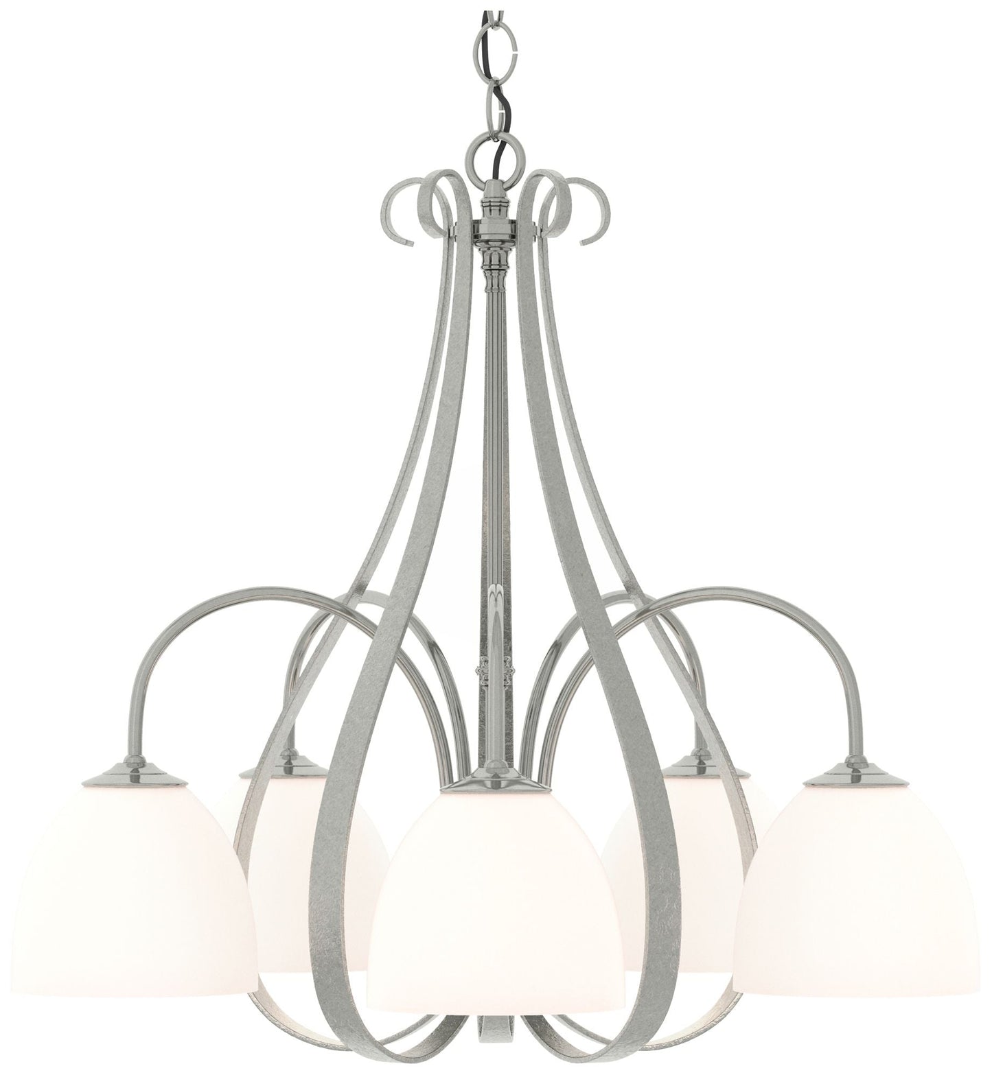 Sweeping Taper 24" Wide 5 Arm Sterling Chandelier With Opal Glass