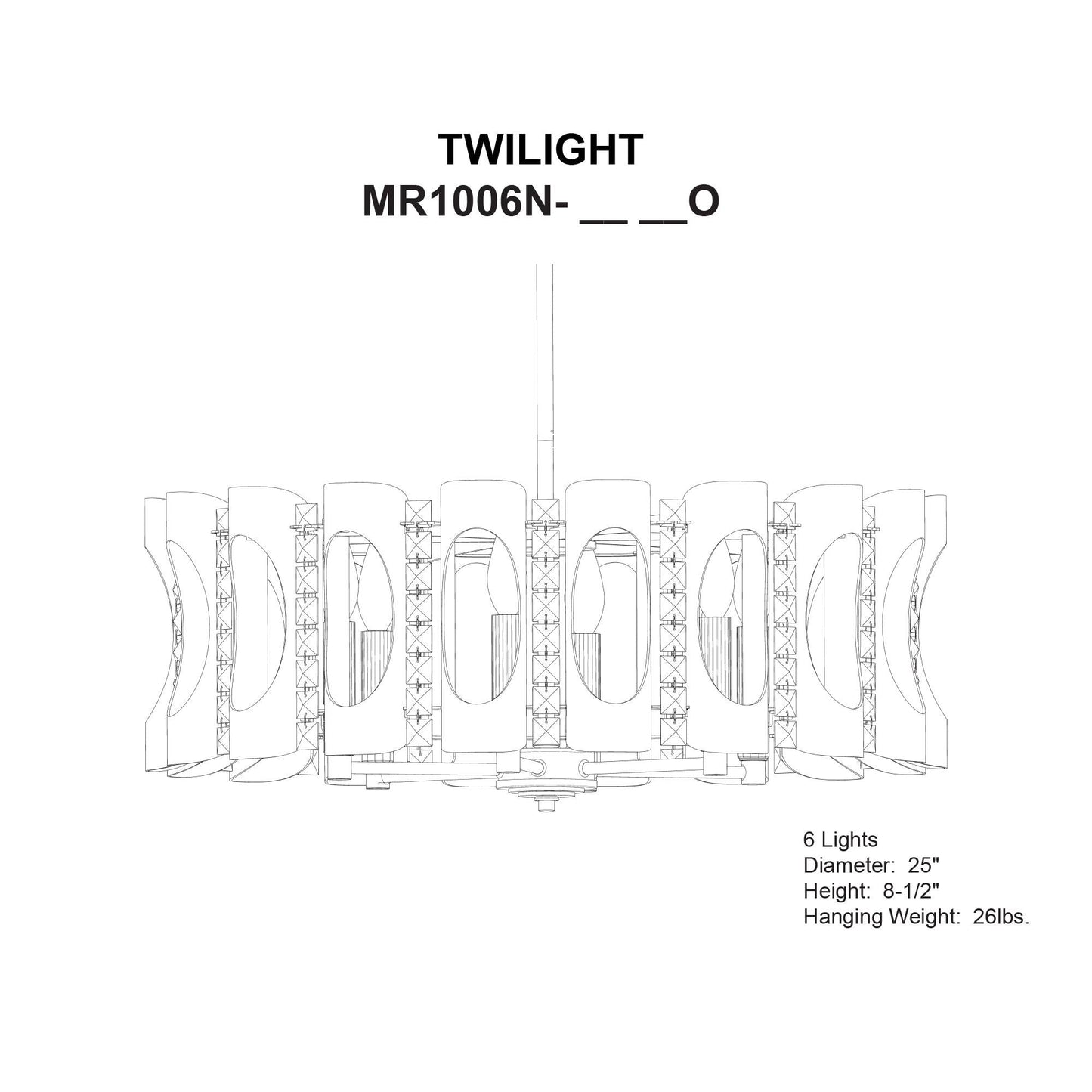 Twilight 8.5"H x 25"W 6-Light Crystal Chandelier in Heirloom Gold