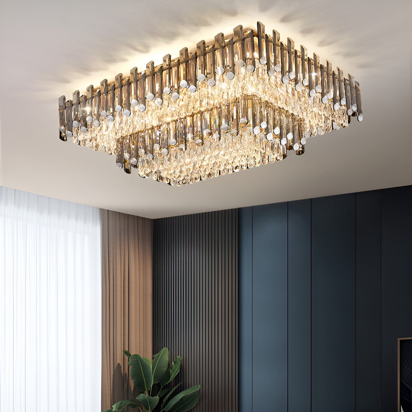 Acciano | Modern Rectangular Crystal LED Chandelier, L39.4xw27.5xh12.9", Warm LightBy Miron Demid LLC
