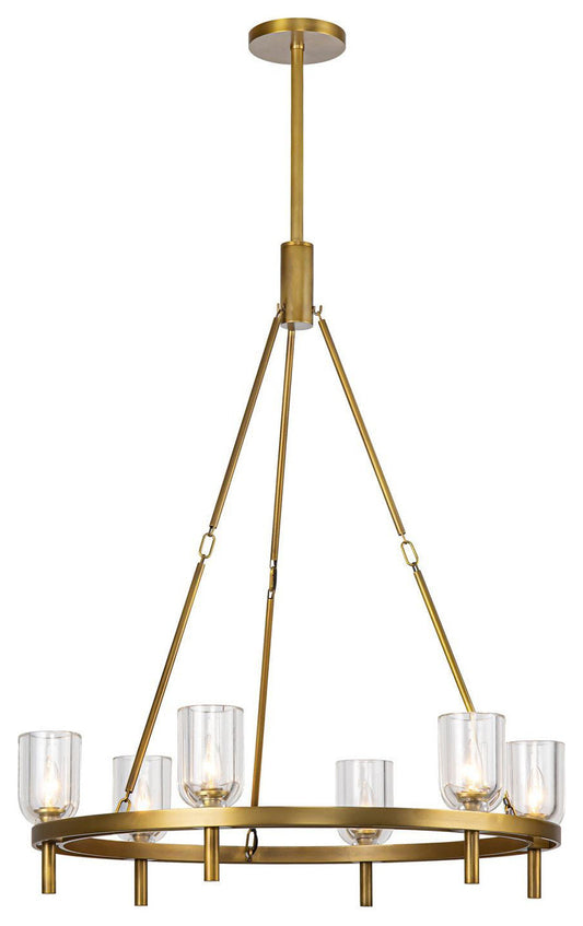 Lucian 32" Chandelier, 6 x 60W, E12, Vintage Brass/Clear CrystalBy Kuzco Lighting LLC