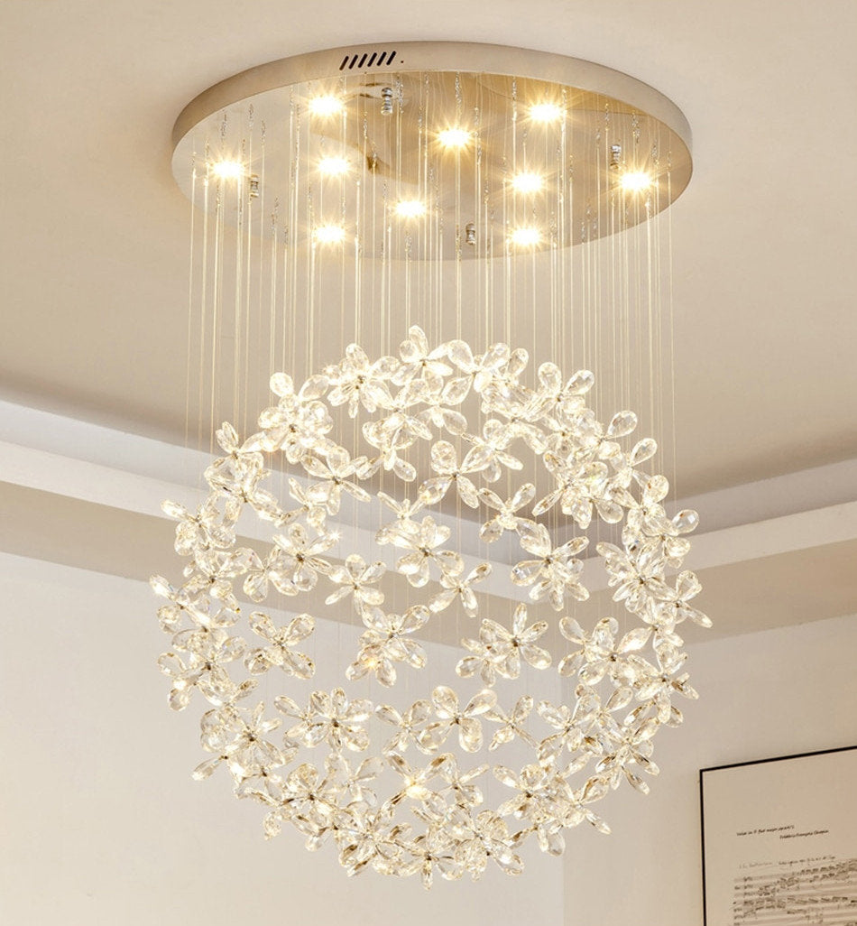 Spherical Ceiling Chandelier with Butterfly Crystals, D31.5xh78.7"By Miron Demid LLC
