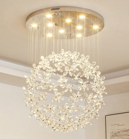 Spherical Ceiling Chandelier with Butterfly Crystals, D31.5xh78.7"By Miron Demid LLC