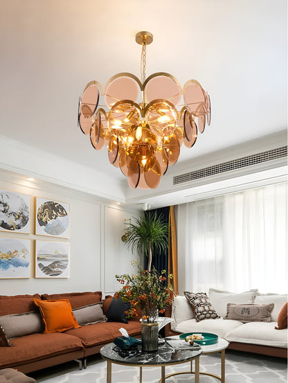 Huy | Amber/Smoke Gray Glass Chandelier for Hotel, Amber, 31.5"By Miron Demid LLC