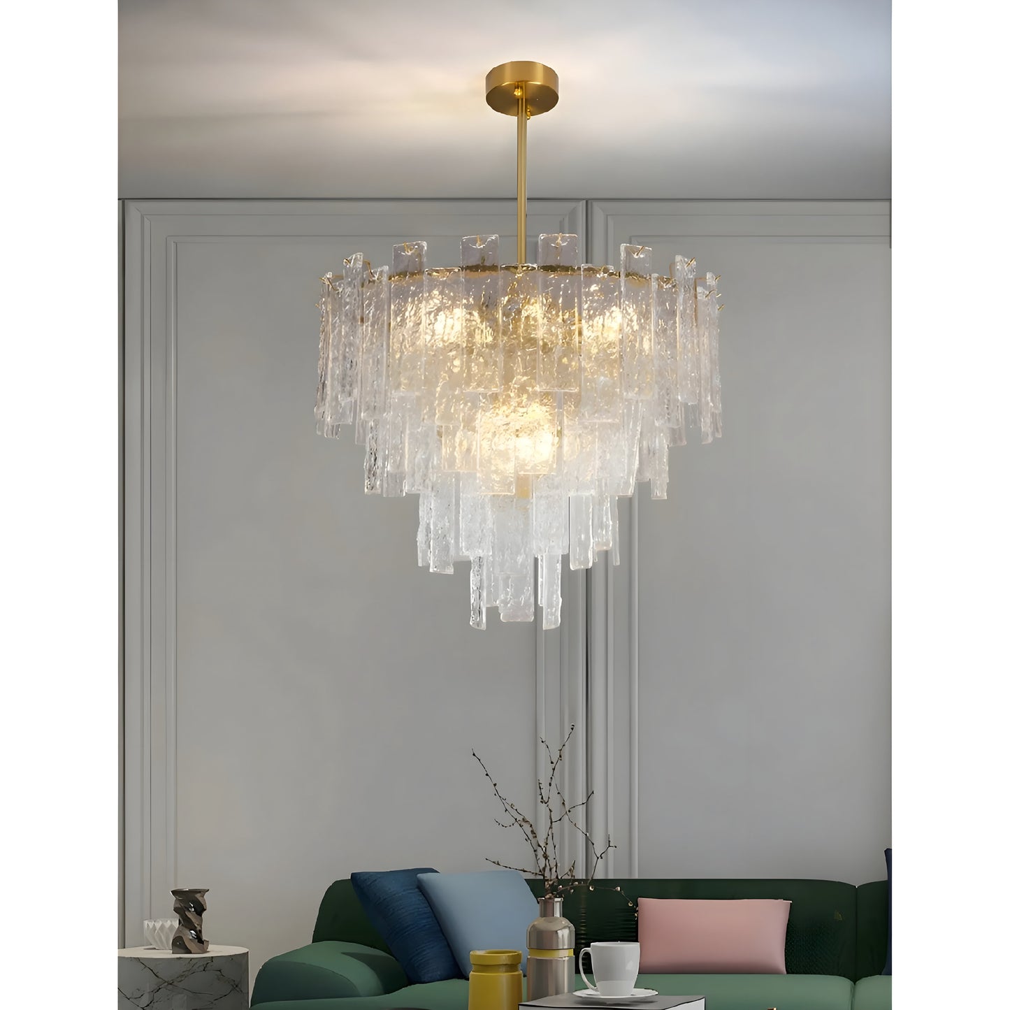 Torhout | Rectangle/Round Frosted Glass Hanging Chandelier for Living Room, Dia31.5", Warm Light / Non-DimmableBy Miron Demid LLC