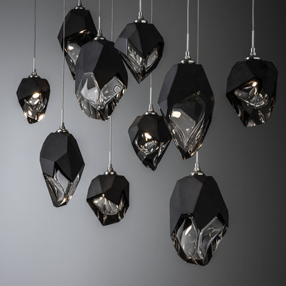 Chrysalis 10-Light Mixed Crystal Pendant Sterling Finish- Long, Black CrystalBy Hubbardton Forge
