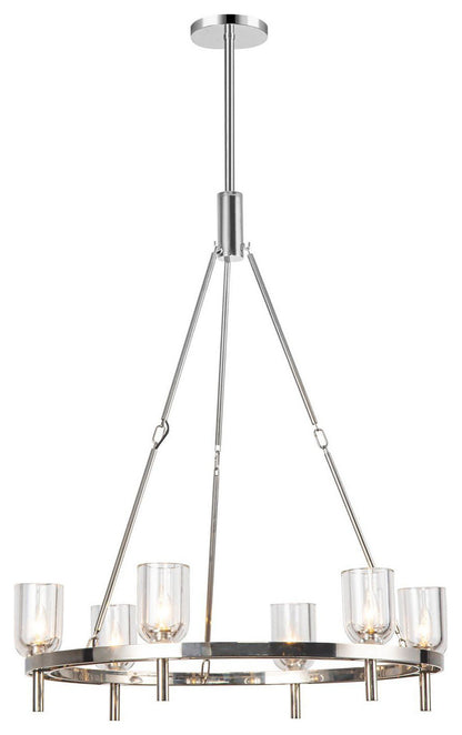 Lucian 32" Chandelier, 6 x 60W, E12, Polished Nickel/Clear CrystalBy Kuzco Lighting LLC