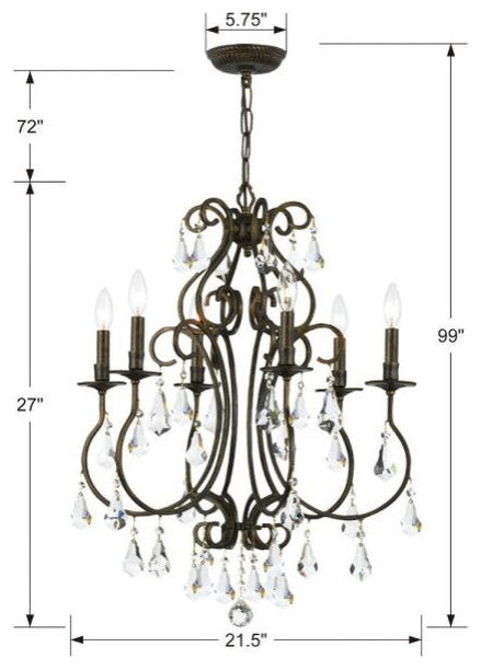 Ashton 6-Light Chandelier in Traditional and Contemporary Style, 21.5"By Crystorama Lighting