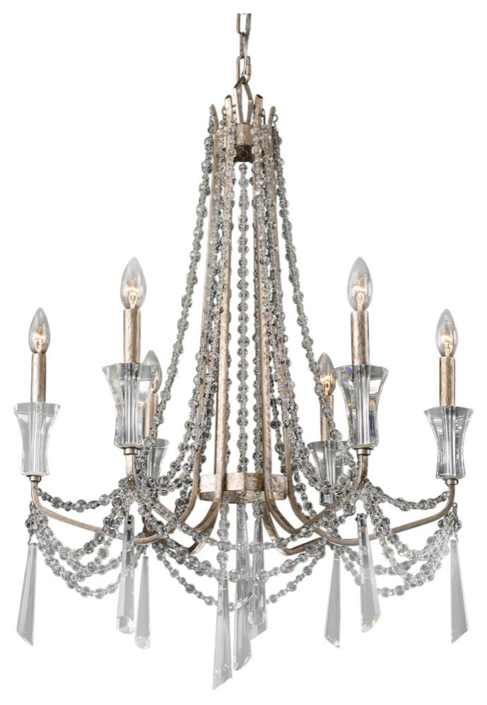 Barcelona 6-Lt Crystal Chandelier - Transcend SilverBy Varaluz