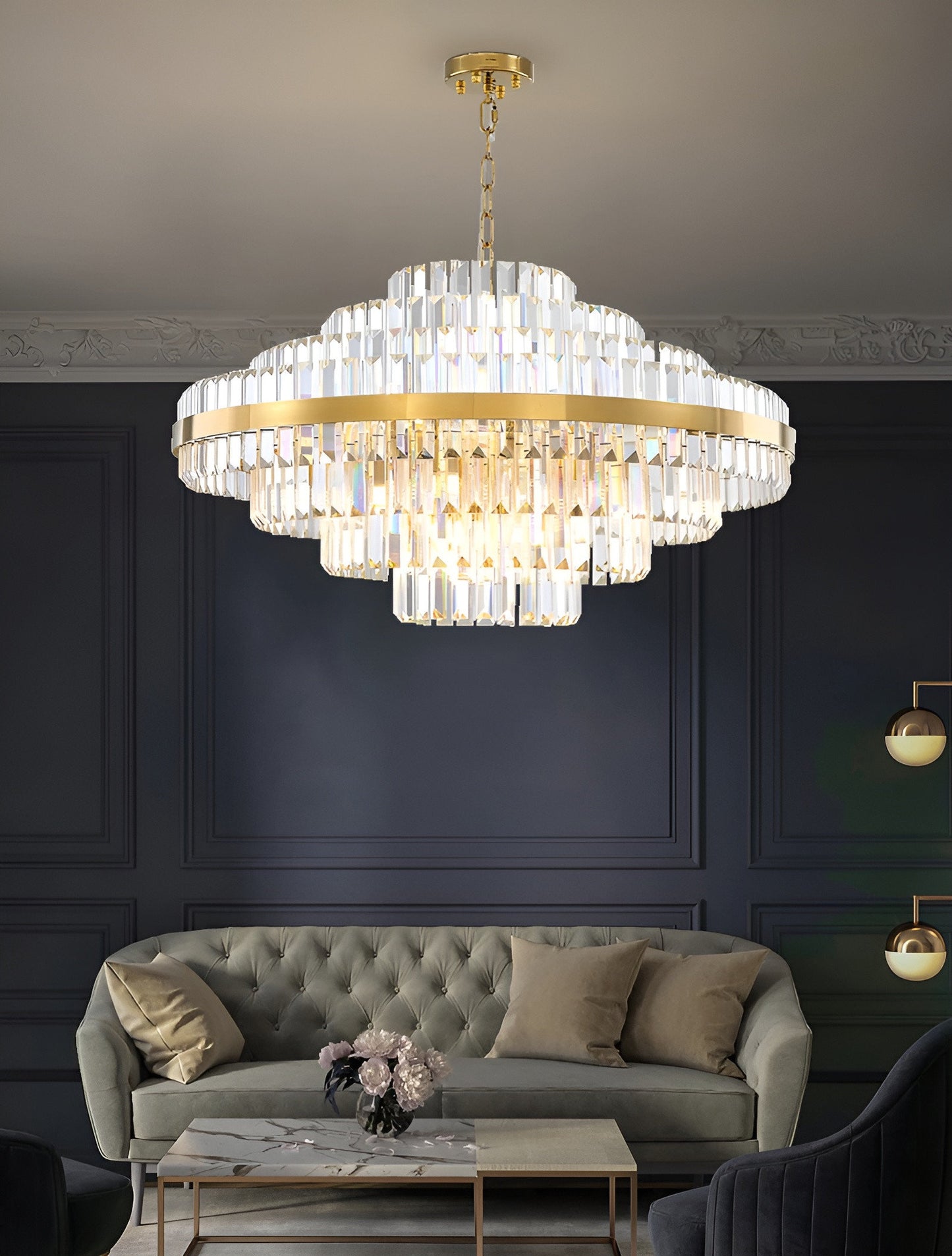 Calenzana | Large Chic Hanging Crystal Chandelier, 39.4''By Miron Demid LLC