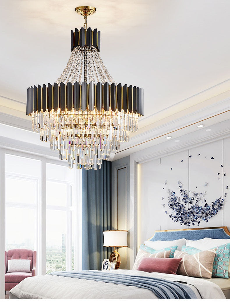 Portofino | Modern Round Gun Black Crystal Chandelier, 23.6'', Non-Dimmable, Warm LightBy Miron Demid LLC