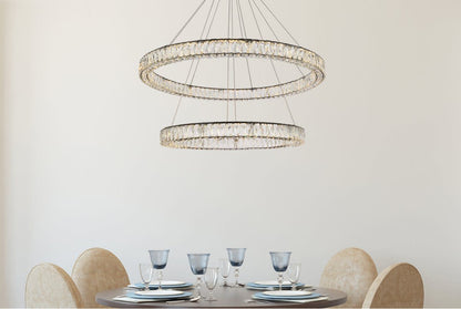 Elegant Lighting 3503D42 Monroe 2 Light 42"W LED Crystal Ring - BlackBy Elegant Furniture & Lighting